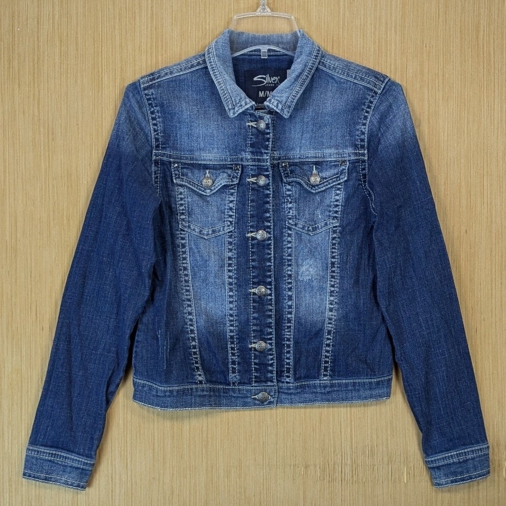 Silver Jeans Co Womens Denim Jacket Medium Wash Trucker Blue Medium Y2K Western